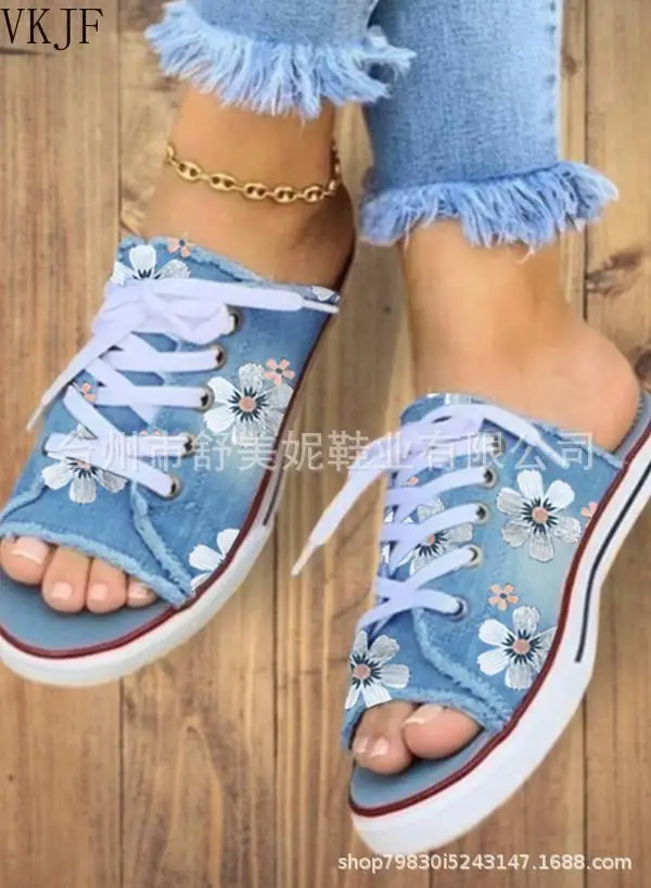 

201 New Denim Soft Plus Size Flat Summer Low Heels Sandals Shoe Shoes Woman Women Pumps Cut Out Female Mujer Sapato Feminino