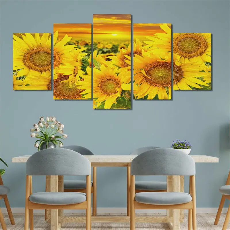 No Framed Canvas 5 Pcs Sunflowers Wall Posters Pictures Home Decor Accessories Living Room Paintings | Дом и сад