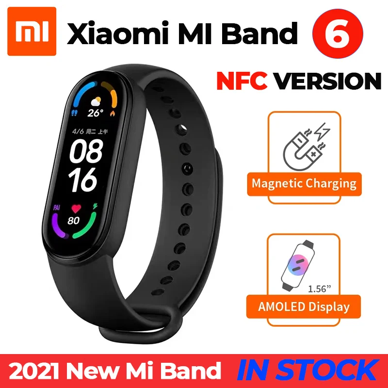 Новинка 2021 фитнес трекер Xiaomi Mi Band 6 NFC версия с ИИ динамиком AMOLED экран датчик