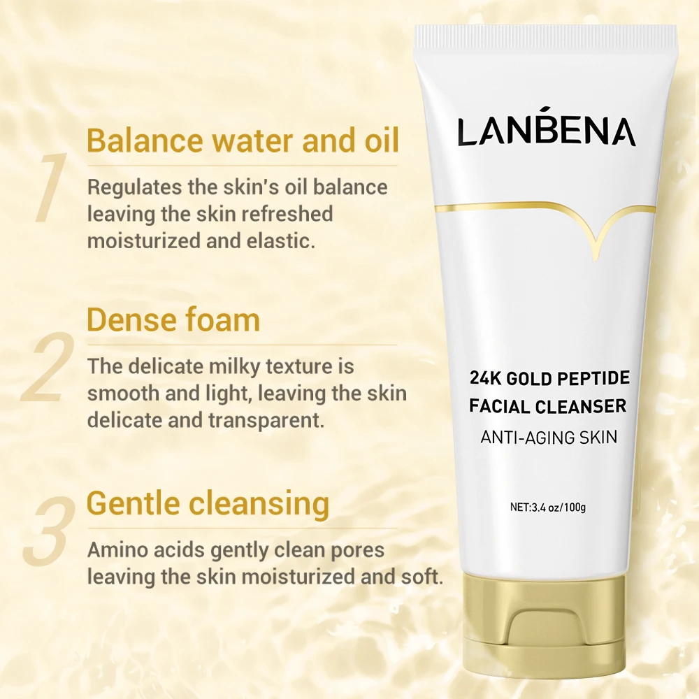

LANBENA Face Cleanser VC Whitening Cleansing Facial Foam Acne Treatment Repair Ectoin 24K Gold Peptide Anti Aging Skin Care