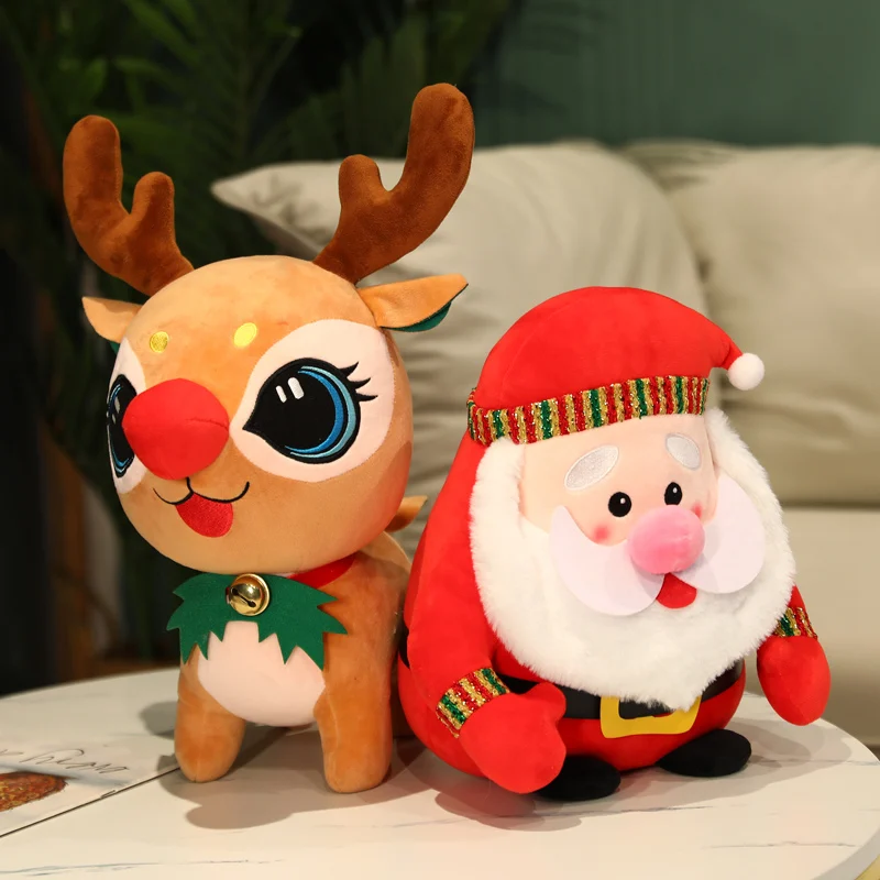 

New Christmas Decoration Cute Santa Claus Fawn Plush Toy Soft Plush Stuffed Peluche Doll Christmas Gift for Children Kids Toys