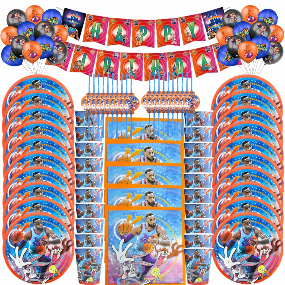 Space Jam-vajilla desechable para decoraci&oacute;n de fiesta de cumplea&ntilde;os, suministros de fiesta de baloncesto, fiesta de cumplea&ntilde;os, fiesta de bienvenida de beb&eacute;-0