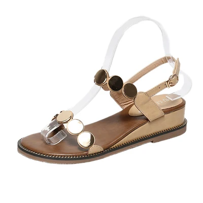 

2021 new summer all-match high-end design flat shoes ladies one-word buckle wedge heel ladies sandals