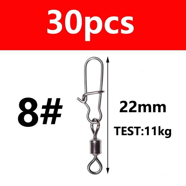 30pcs size 8 30 Вт, 20 штук морской рыбалки разъем Вращающийся шарнир из кирпечей из глины пин быстрые кнопки зажимы для рыболовной приманки рыболовные аксессуары для снаряжения - Цвет: 30pcs size 8
