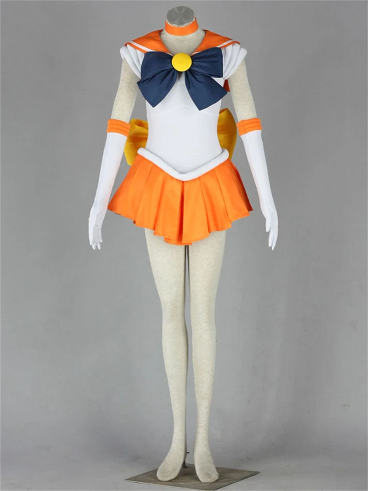

Japanese Anime Sailor Moon Cos Costume Sailor Venus Cosplay Dress Clothing Set 7in1 Dress+tie +bowX3 +gloves X2+headband