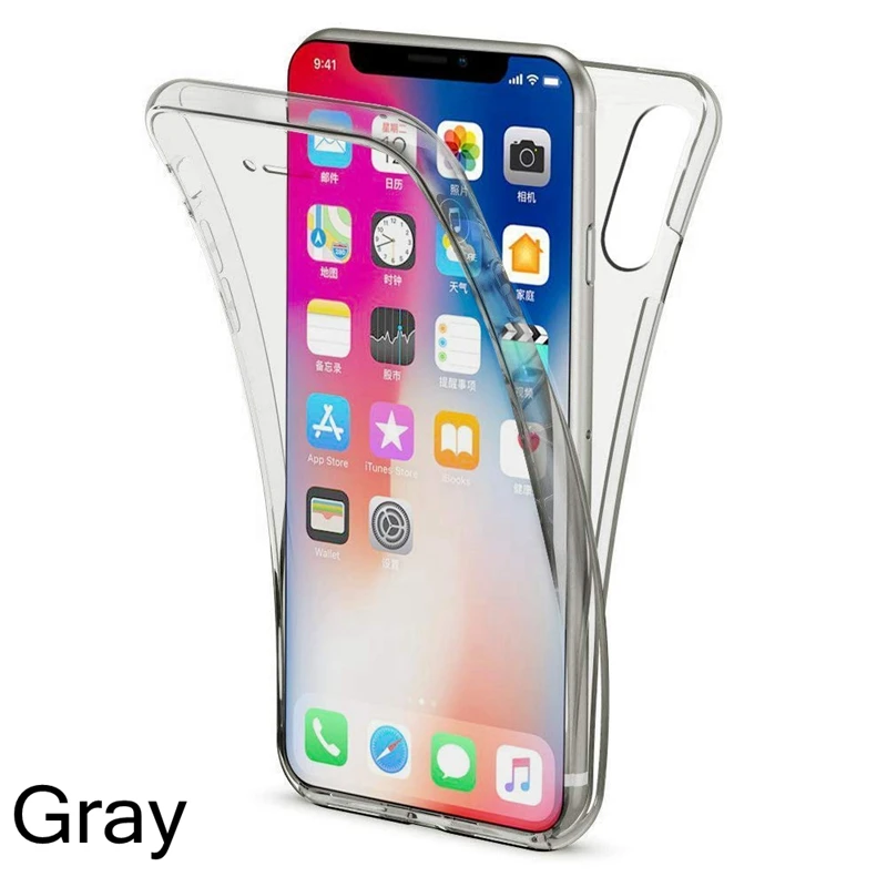 Всего тела 360 градусов Прозрачный чехол для iphone 11 Pro MAX 10 XR X XS MAX 6, 6 S, 7, 8plus, спереди и длинное сзади 2 слоя протектор Мягкий ТПУ чехол с мультипликационным рисунком - Цвет: Black