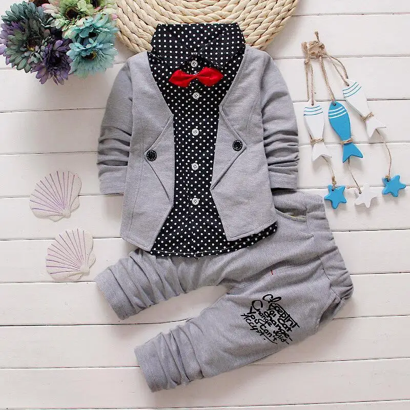 

Boy Gentleman Button Small Suit Bow Tie Fake Two-piece Foreign Trade Suit Foreign Trade Children's Clothing Boy Autumn Suit