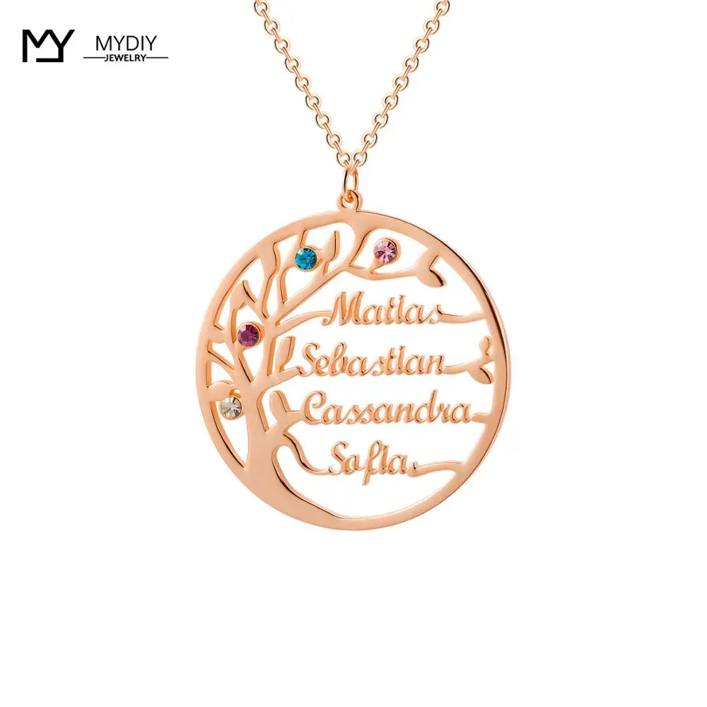 Массивное семейное ожерелье с изображением дерева искусственным камня на заказ