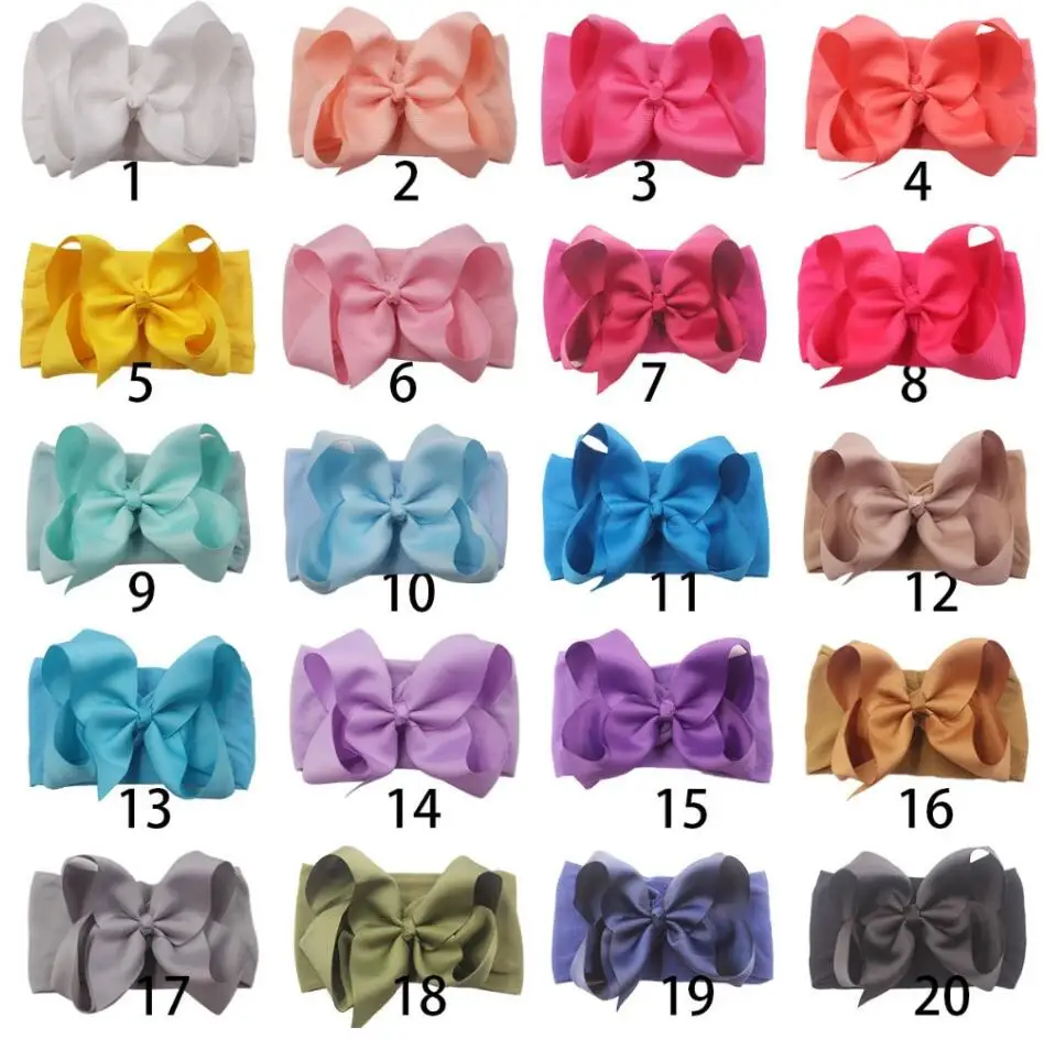 

5.5-6.0" Grosgrain Ribbon Bow Nylon Headband DIY Ribbon Hair Bow With Wide Nylon Bands for Girls Newborn Baby Headwear