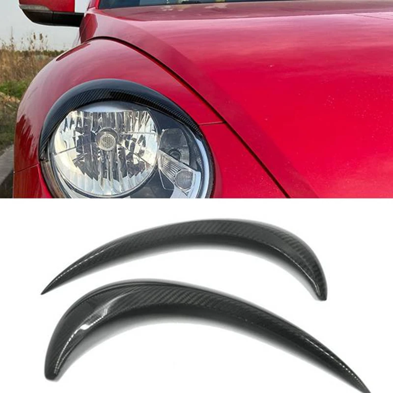 

Real Carbon Fiber Front Headlight Eyelids Eyelashs Covers for -Beetle 2012-2019 Head Light Eyebrows Trim