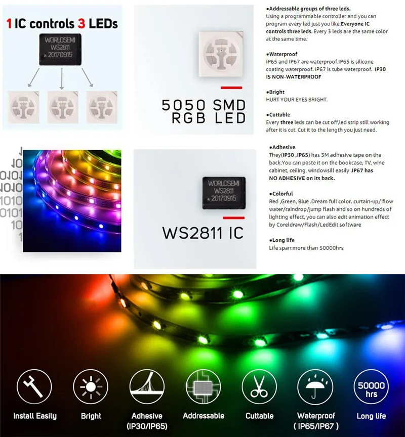 Светодиодный смарт светильник WS2811 с Wi Fi черно белый программируемый