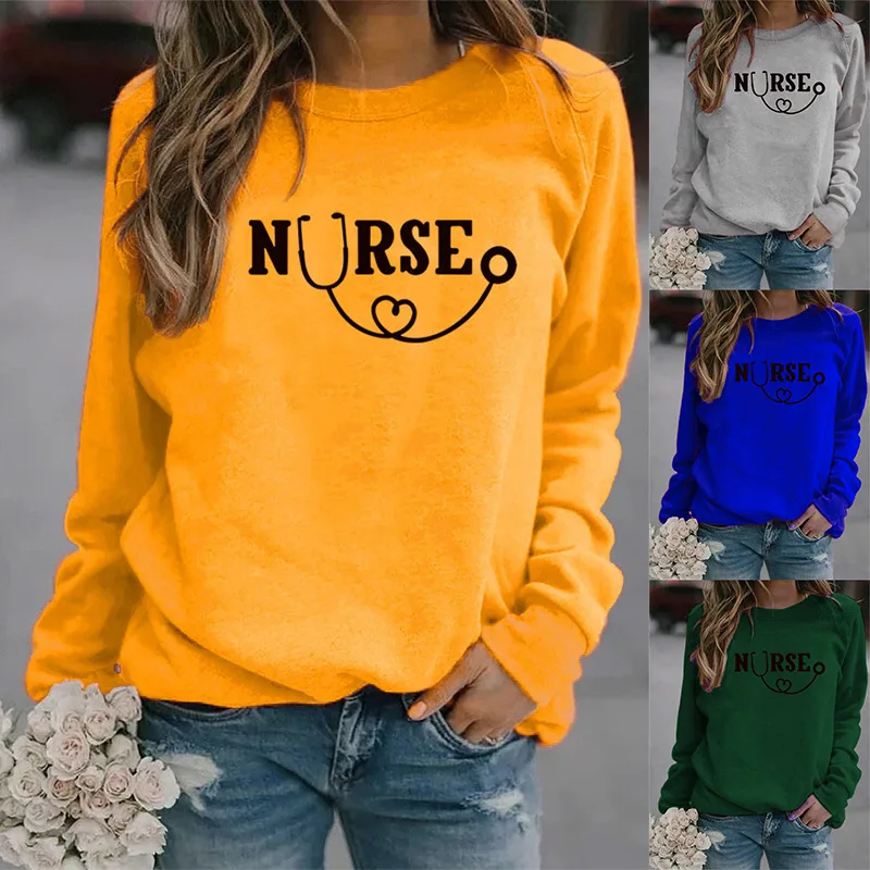 

Women Hoodie Nurse Printed Hoodies Women Fleece Long Sleeve O Neck Loose Sweatshirt Girls Pullovers Winter