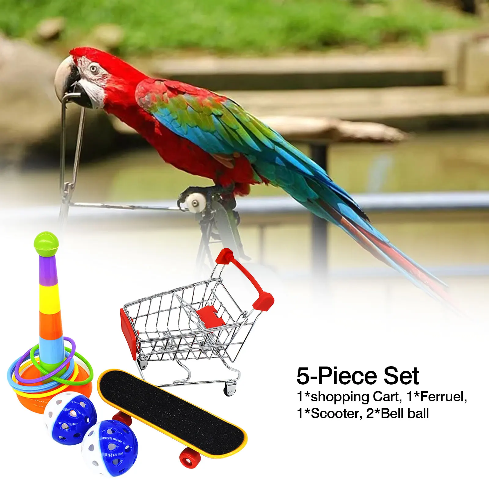

5-7 Pieces Training Toy Set Interactive Parrot Appliance Set Funny Bird Activity Toy Set Parrot Playing Toy Set Pet Supplies