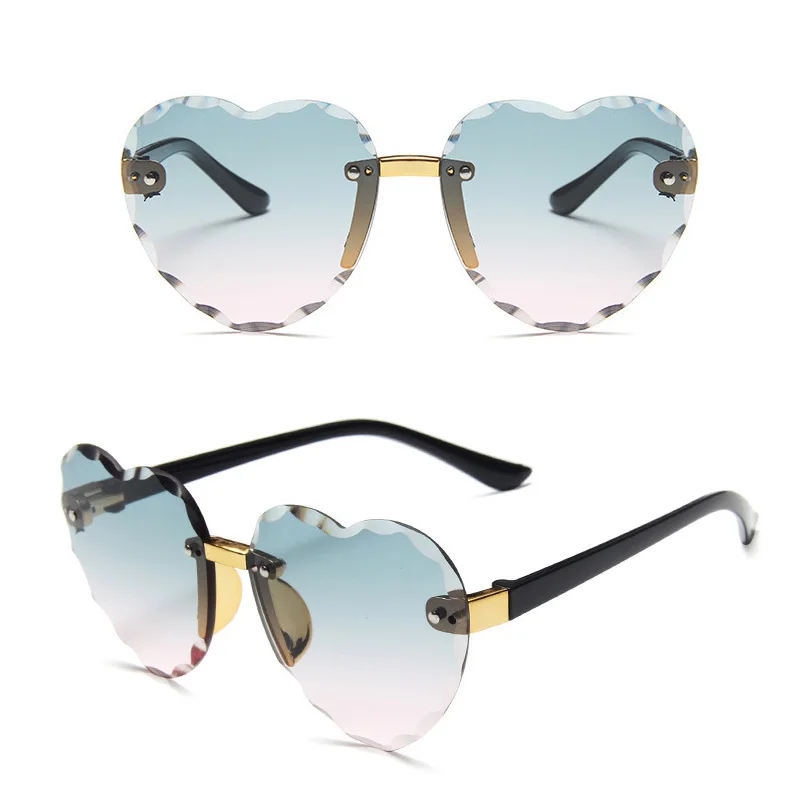 

New Cute Heart Rimless Glasses Sunglasses Children Kids Gray Pink Red Lenses Fashion Boys Girls Kids Sports Sunglasses