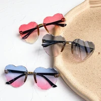 hkna love retro children sunglasses 2022 girls rimless kids sunglasses ocean gradient color shades peach heart glasses for kids