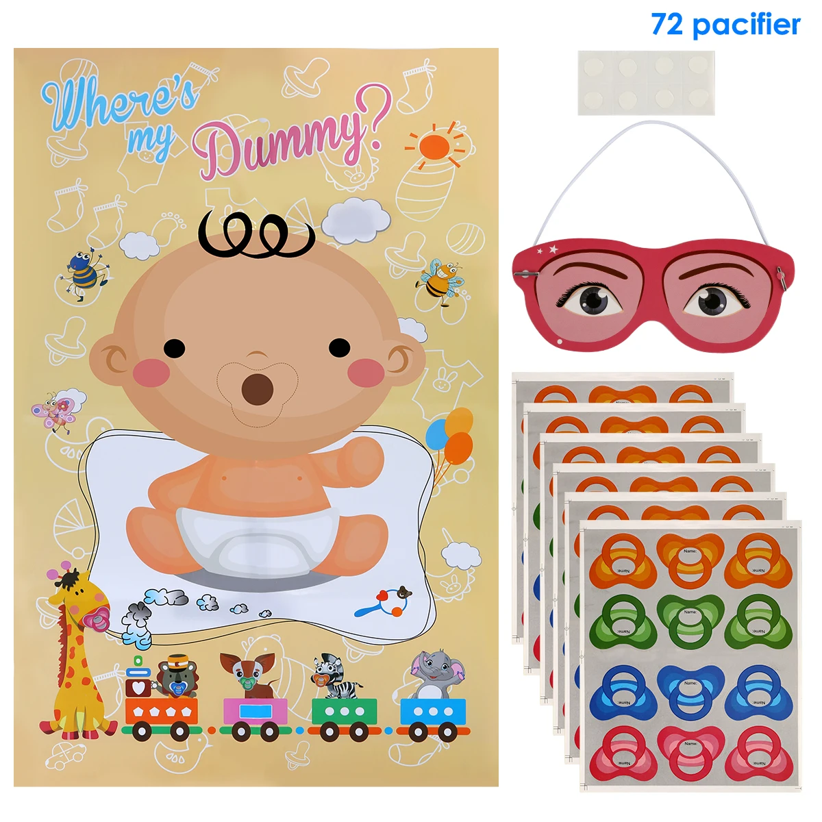 

Pin The Pacifier On The Baby Game - Baby Shower Party Favor Games Party Supplies 72 Pacifier Stickers