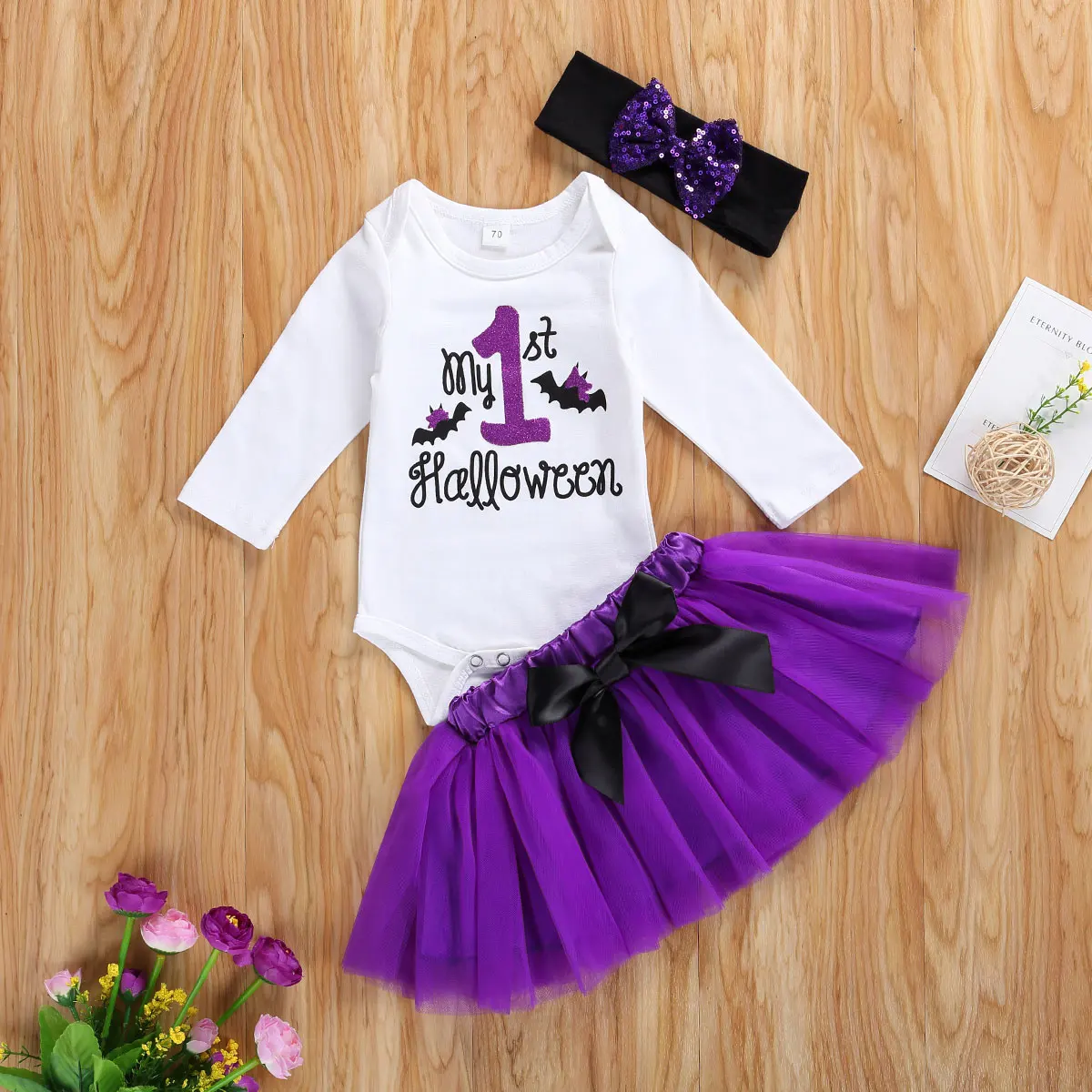 Комплект из 3 предметов для новорожденных на Хеллоуин Детский комбинезон с