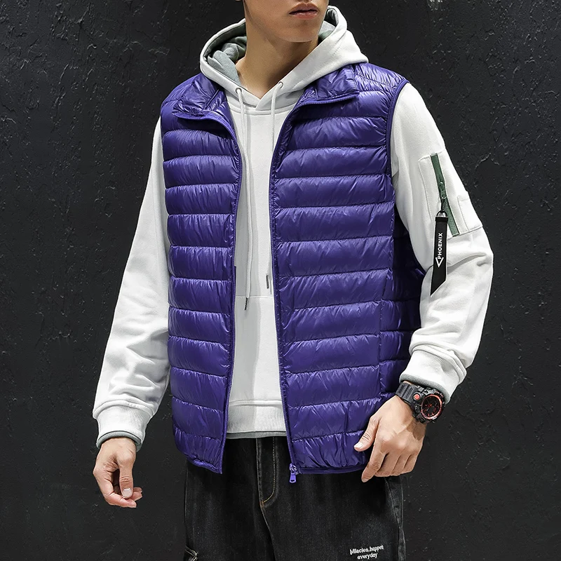 Winter Men Vest White Duck Down Coats Ultralight Sleeveless Vest Jacket Fashion Stand Collar casual down jacket