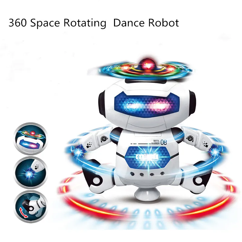 

Multifunction Dance Robot Toy Rotating Figure Action Dazzling Music LED Light Toy Walking Robot Boy Doll Christmas Gift for Kids