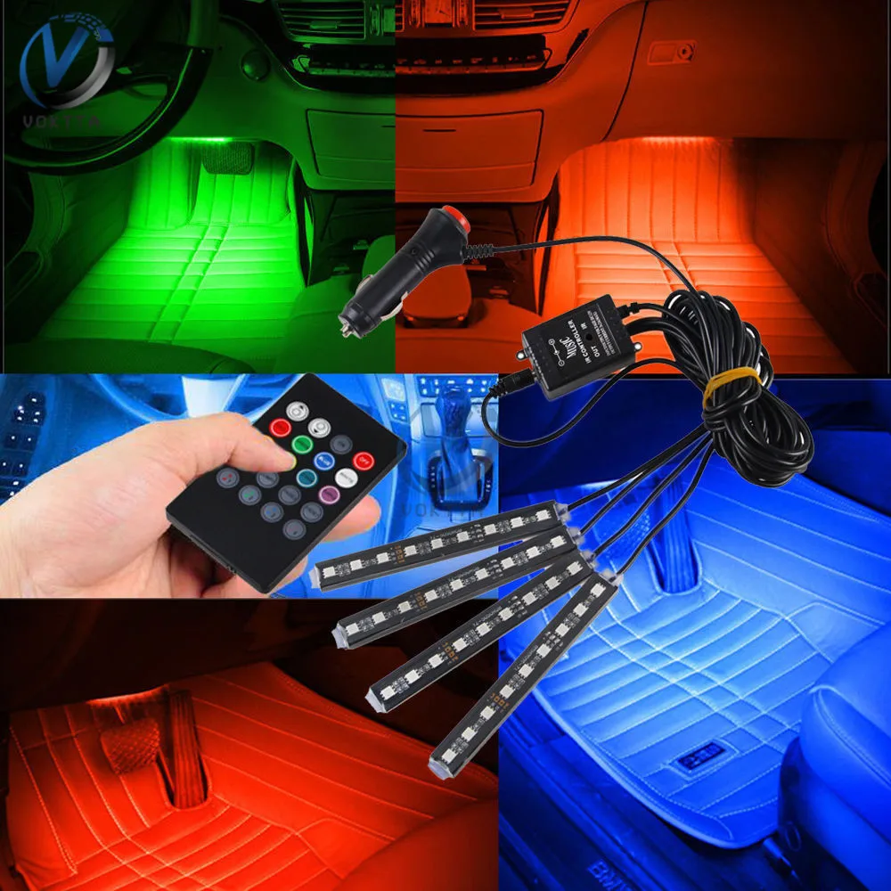 Auto RGB Color 9 LED Strip Light Car Interior Atmosphere Wireless Music Control Automatic Controller One for Four | Освещение