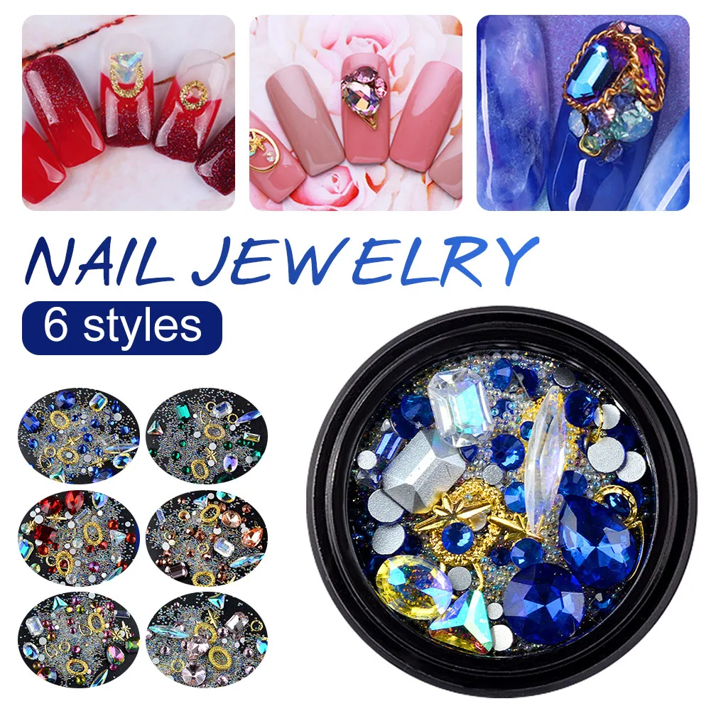 

Nail Art Rhinestones 3D Transparent AB Glass Crystal Metal Rivet Beads Studs Nail Art Decoration Accessories
