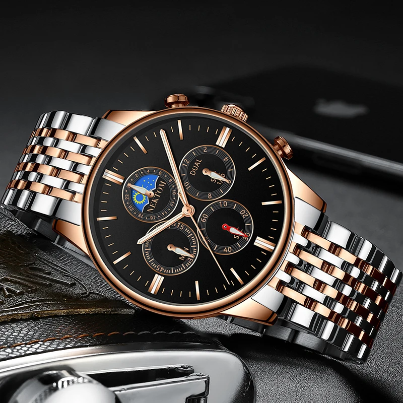 Мужские кварцевые часы NEKTOM водонепроницаемые деловые из нержавеющей стали