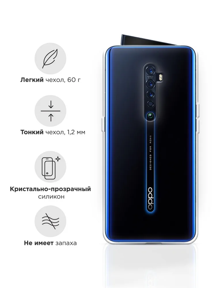 Силиконовый прозрачный чехол для Oppo Reno 2 защитный тонкий мягкий чехол-накладка -