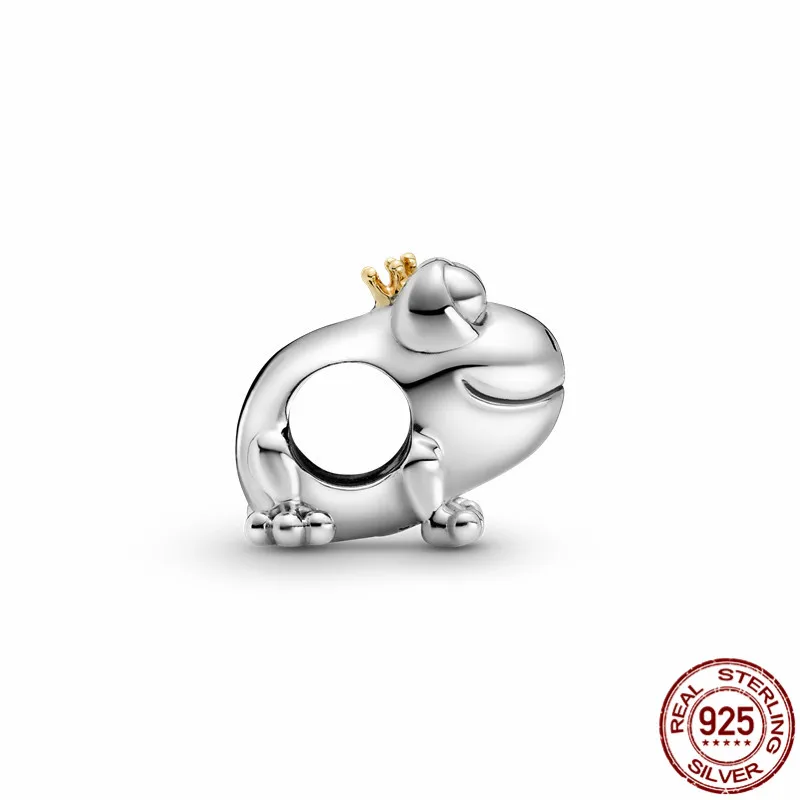 

2021 New Real 925 Sterling Silver Two-tone Frog Prince Charm Fit Original 3mm Bracelet&Bangle For Women Birthday Fashion Jewelry