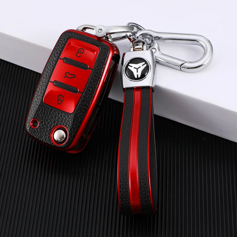 

For Volkswagen VW Golf Bora Jetta POLO GOLF MK6 Tiguan Passat for Skoda Octavia A5 Car Folding Key Case Cover Bag Keychain
