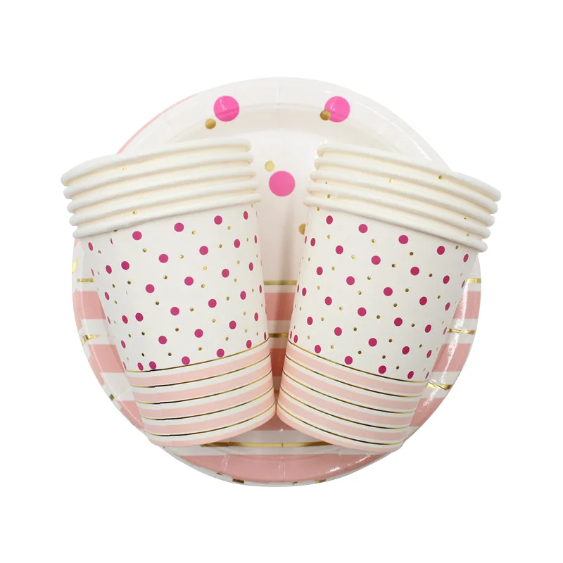 10 шт./лот розовое золото в горошек 7 дюймовые тарелки одноразовая посуда чашки