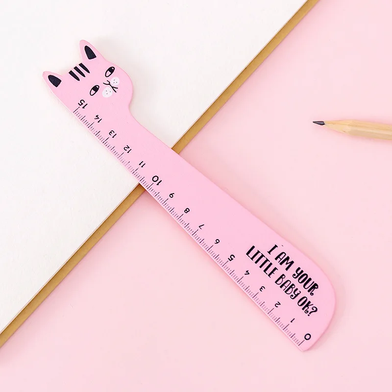 Kawaii 15CM Cat Wooden Ruler Cute Parallel Straight School Scale Rule For Kids Drawing Drafting Tools Korean Stationery | Канцтовары для