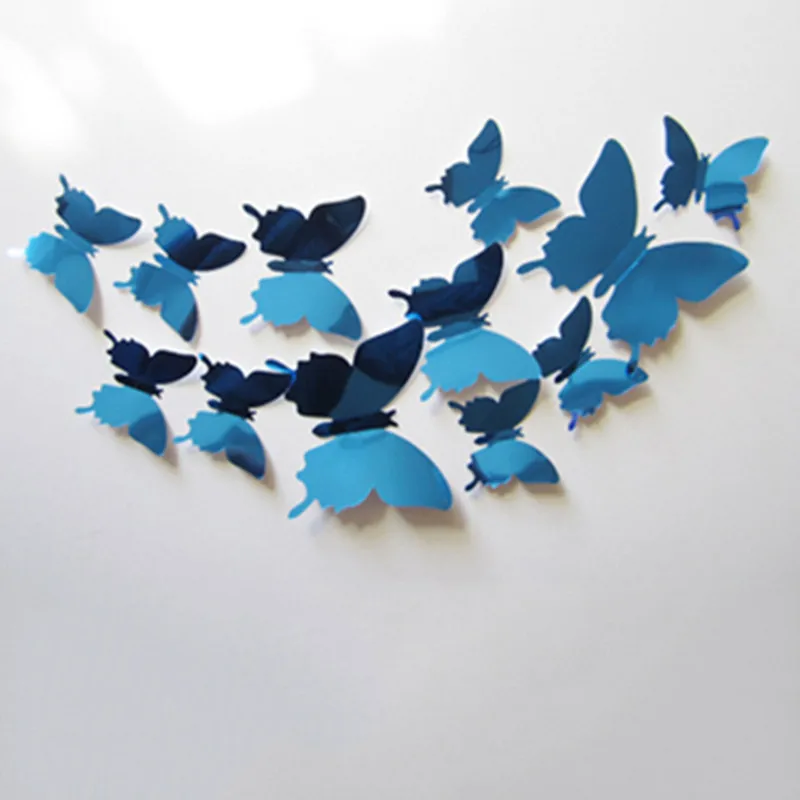 Mirror Blue NieNie, 12 шт./лот, 3D полые наклейки на стену с бабочками для детских комнат, домашний декор, сделай сам, бабочки, наклейки на холодильник, наклейки для украшения комнаты - Цвет: Mirror Blue