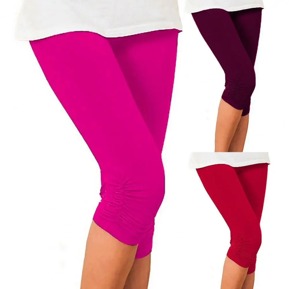 Leggings-Femmes Leggings Grande Taille Taille Haute Couleur Unie Mi-mollet Stretch Femme Leggings Pantacourt Bas Course/Running Carpi Pantalon