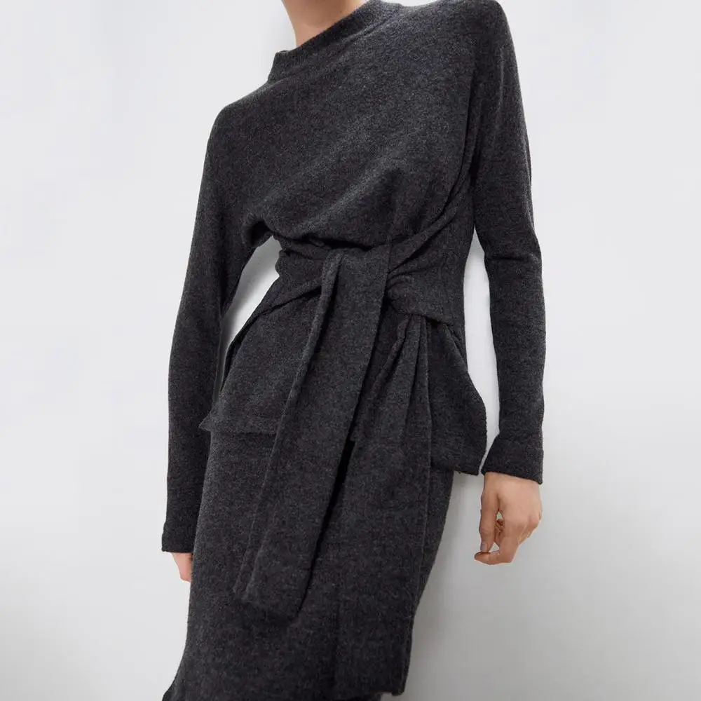 ZA Осень Зима Новый женский свитер Интеллектуальный простой дизайн чувство