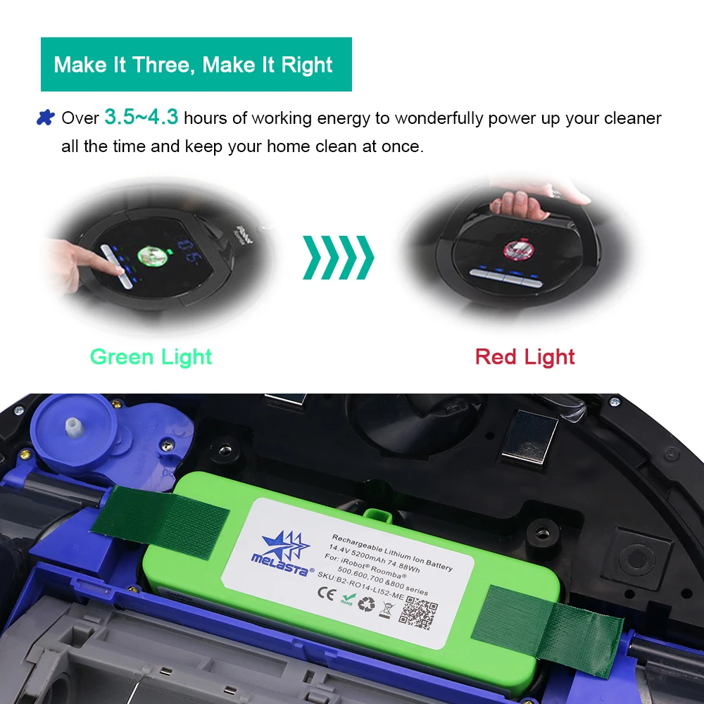 Литий-ионный аккумулятор Батарея 5.2Ah 14 4 V с бренда клетки для iRobot Roomba 500 600 700 800