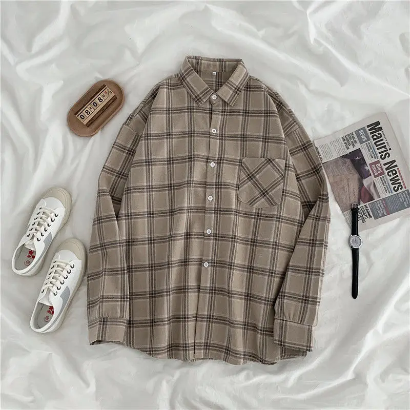 

Women Spring Blouse Shirts Vintage Long Sleeve Oversized Plaid Flannel Boyfriend Loose Shirt For Women Casual Korean Tops