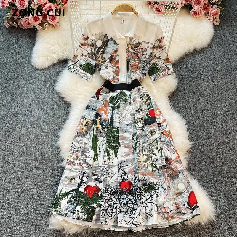 

Summer Vintage shirt dress women's turn down collar single brested A-line dress elegant temperament Street robe 2021 NEW