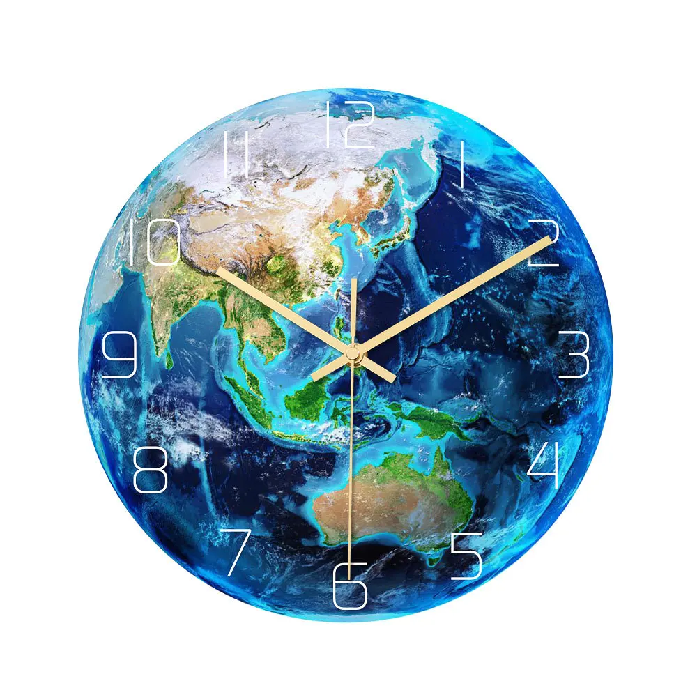 

Luminous earth wall clock mute movement bedroom living room decorative clock