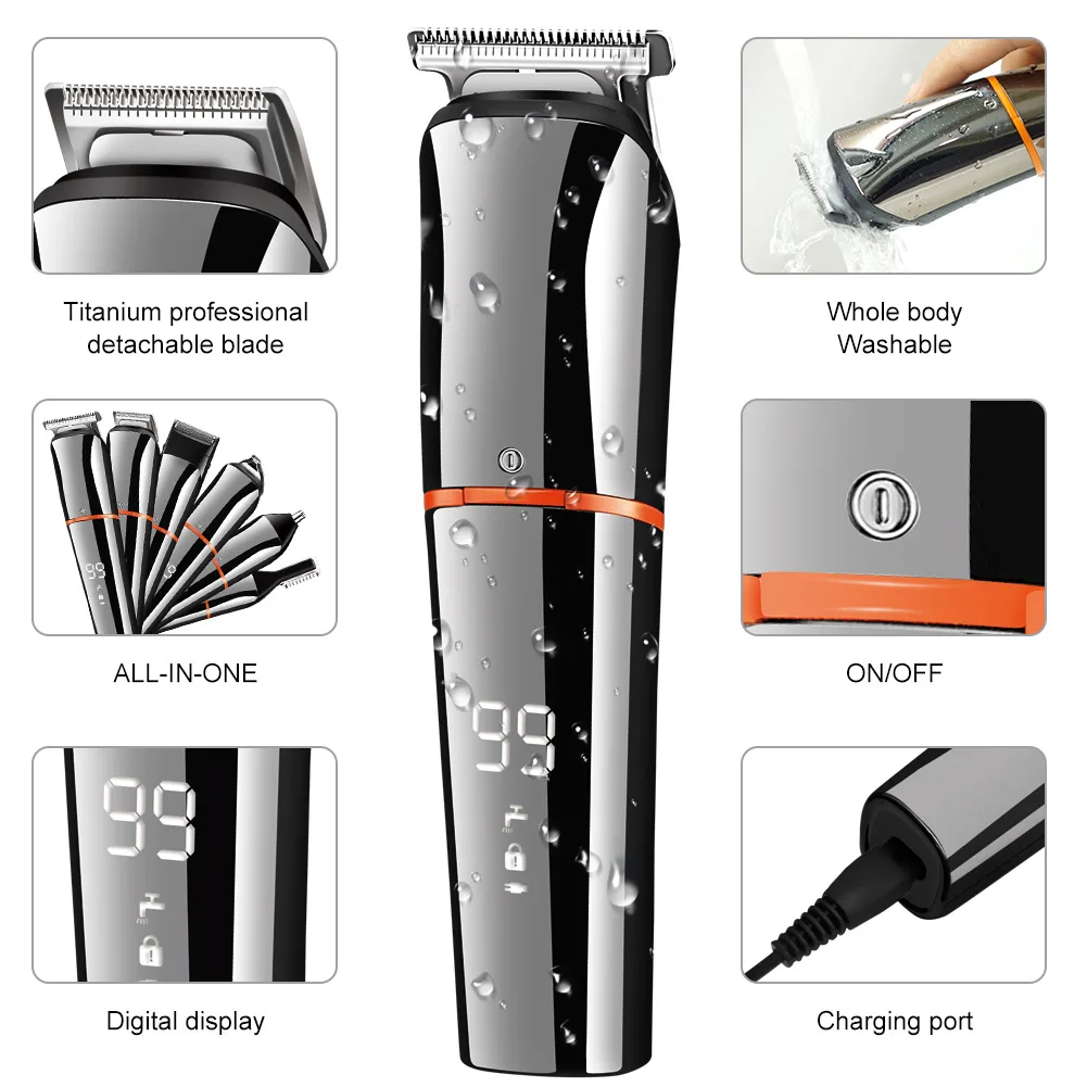 Máquina de Cortar Cabelo de Corpo Aparador de Pêlos Aparador de Barba 6 em 1 Surker Inteiro Navalha Barbeador Nariz Kit