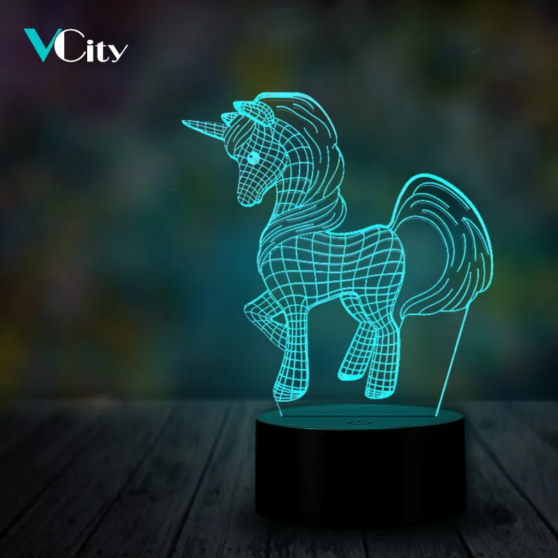 

VCity 3D Unicorn Shape Nightlight USB LED Creative Atmosphere Lighting Touch Remote Black Base 7 Colors Changing Acrylic Plate