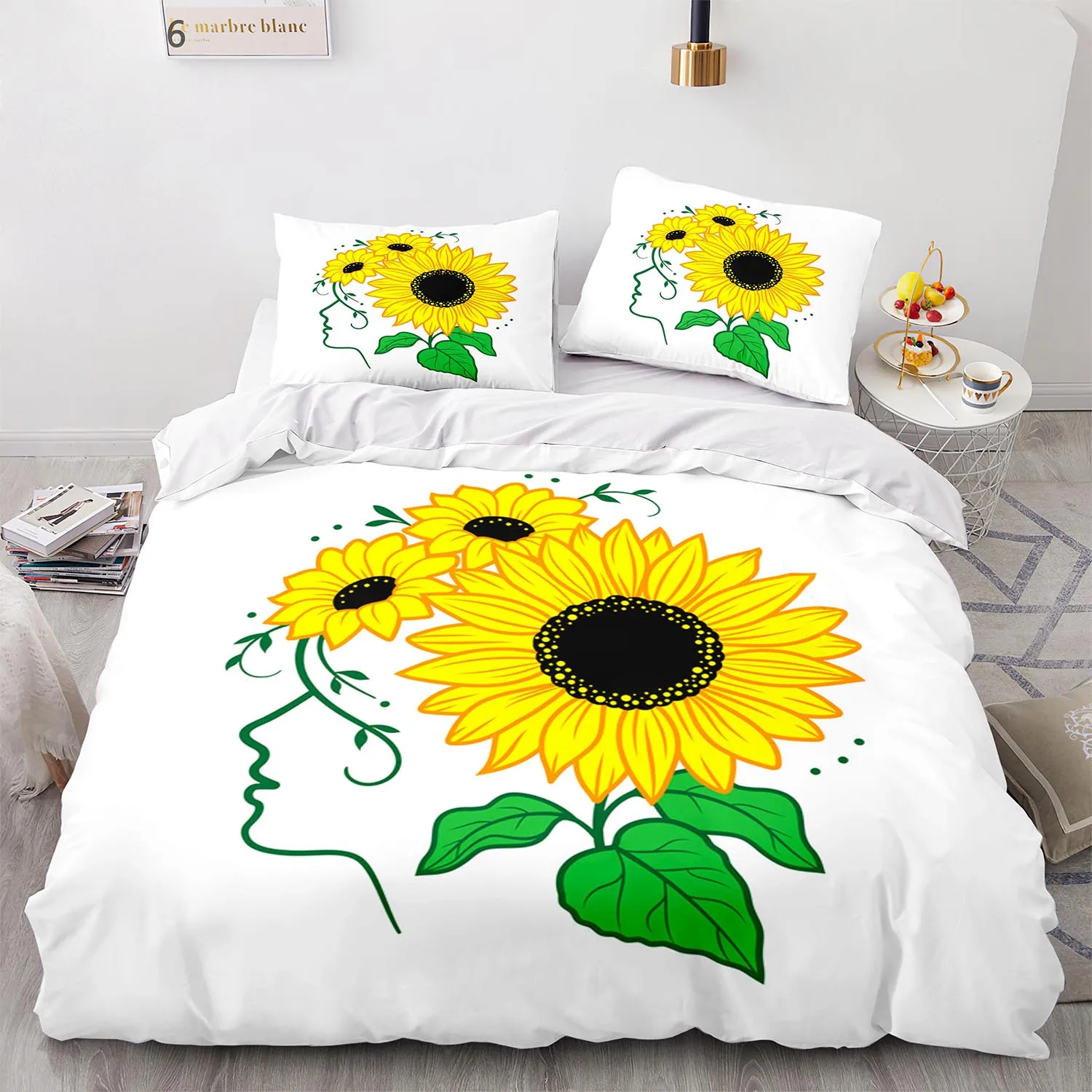 

Sunflower Bedding Set Single Twin Full Queen King Size Sunflower Bed Set Flower Children's Kid Bedroom Duvetcover Sets 017