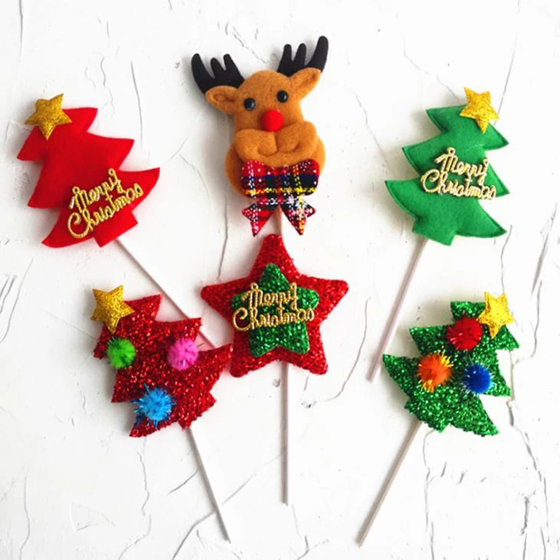 1 шт. Милая блестящая Рождественская елка звезда Лось плюшевый шар капкейк Топпер