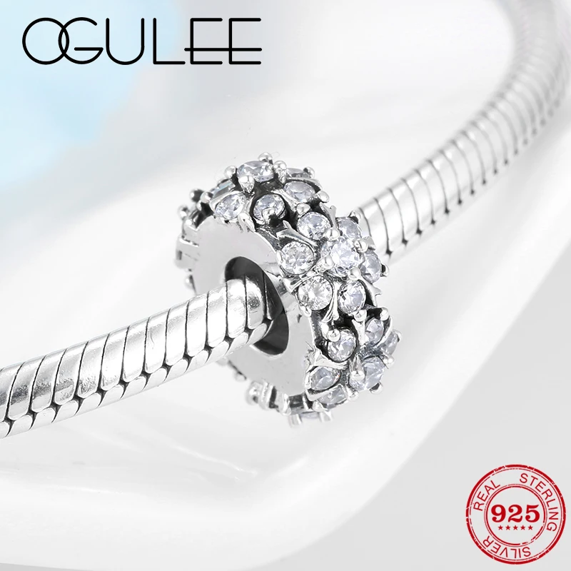 Модные 925 стерлингового серебра Красивые CZ цветы разделитель пробки Бусины