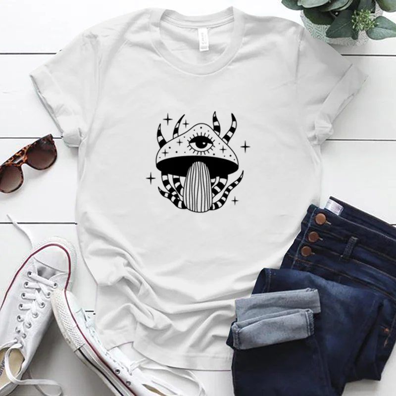 

Женские винтажные футболки Seeyoushy с рисунком в виде планшетов и глаз, в стиле Харадзюку, Женские повседневные топы с коротким рукавом