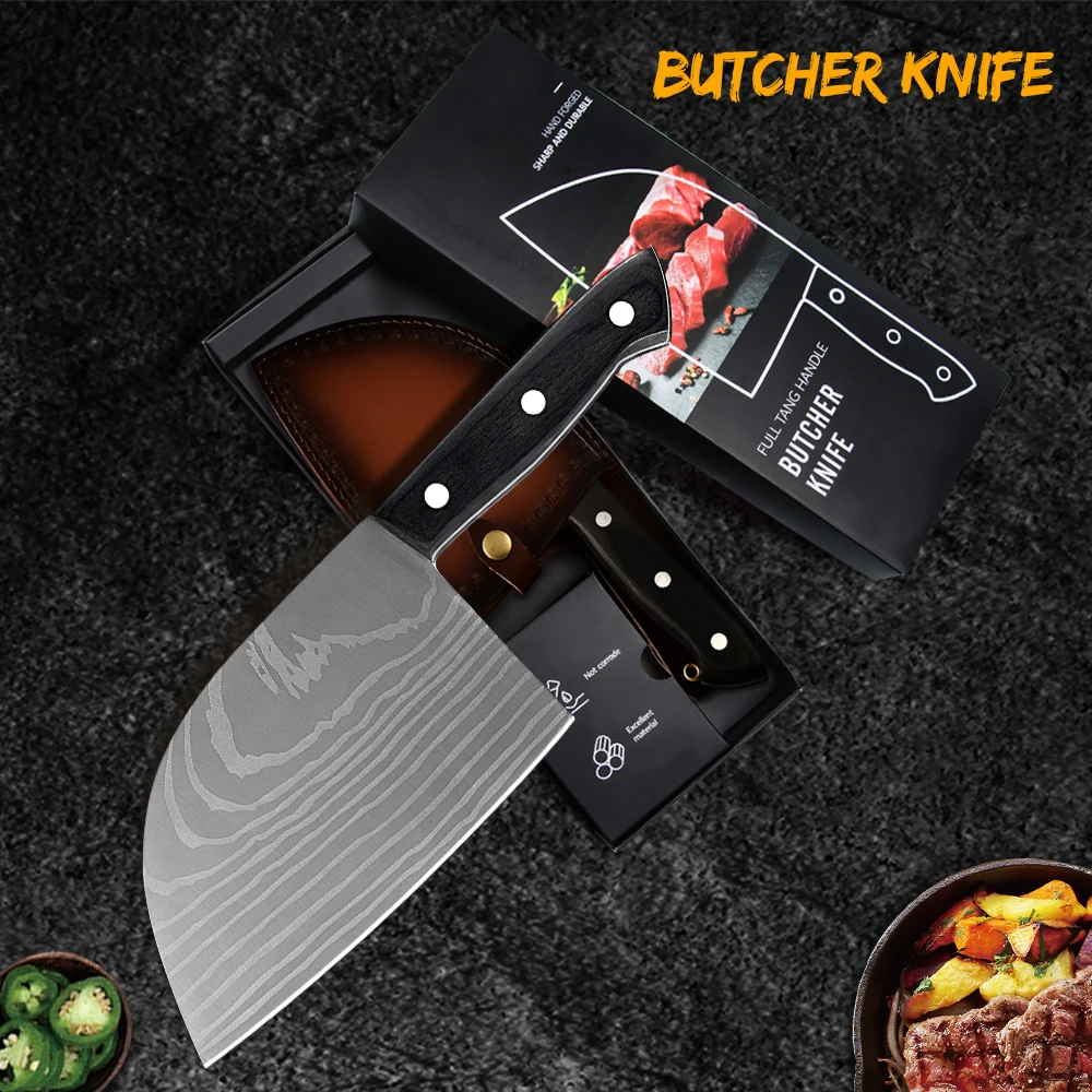 Дамаск ручной работы полный Танг Мясник шеф повара из высокоуглеродистой стали