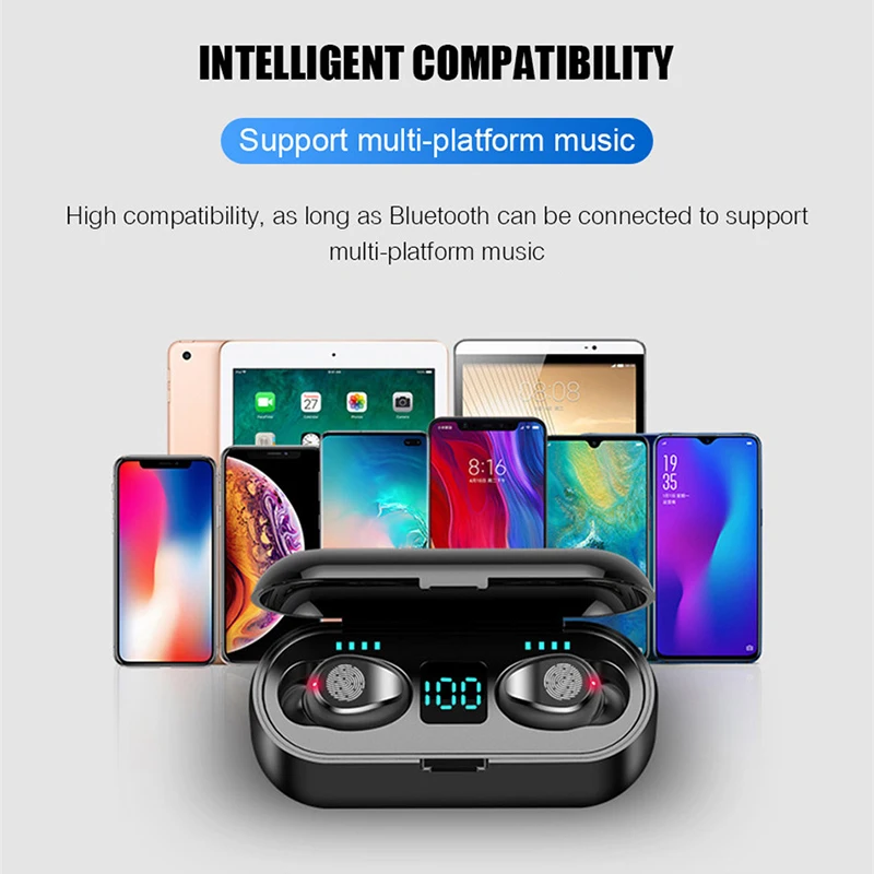 f9 earphones bluetooth headphones wireless earpiece running headset with charging case power bank waterproof earbuds for iphone free global shipping