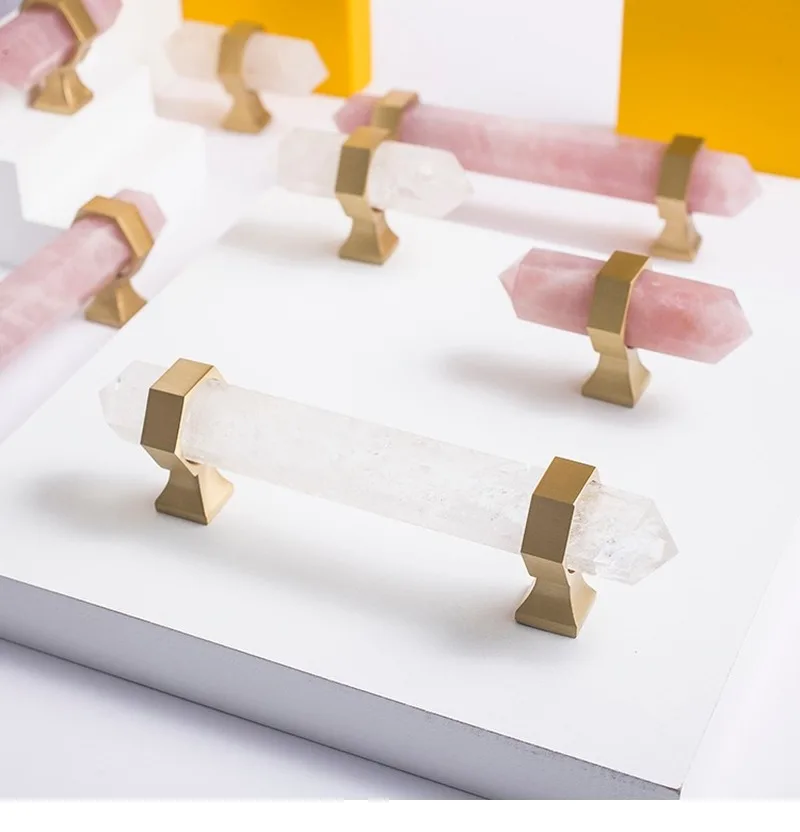 

Luxury Natural crystal +brass Knobs Cabinet Knob Handle Dresser Knobs Drawer Pulls Elegant Furniture Hardware