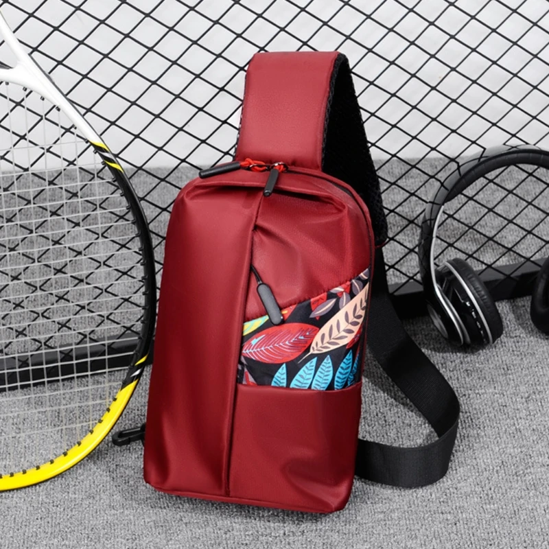 

Mens Small Sling Bag One Strap Chest Shoulder Crossbody Backpack Leaves Printed Patchwork Casual Handbag for Outdoor Hiking