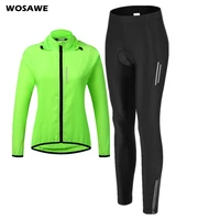 wosawe womens cycling clothing breathable pants rainproof windproof reflective cycling jacket set sportswear female riding suit