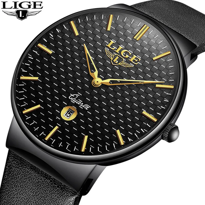 Часы наручные LIGE Мужские кварцевые ультратонкие модные брендовые Роскошные